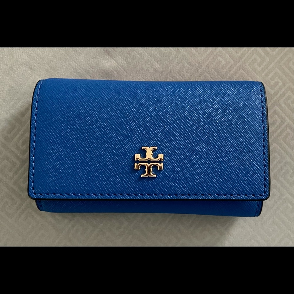 Tory Burch Six Key Holder Saffiano Blue Leather
